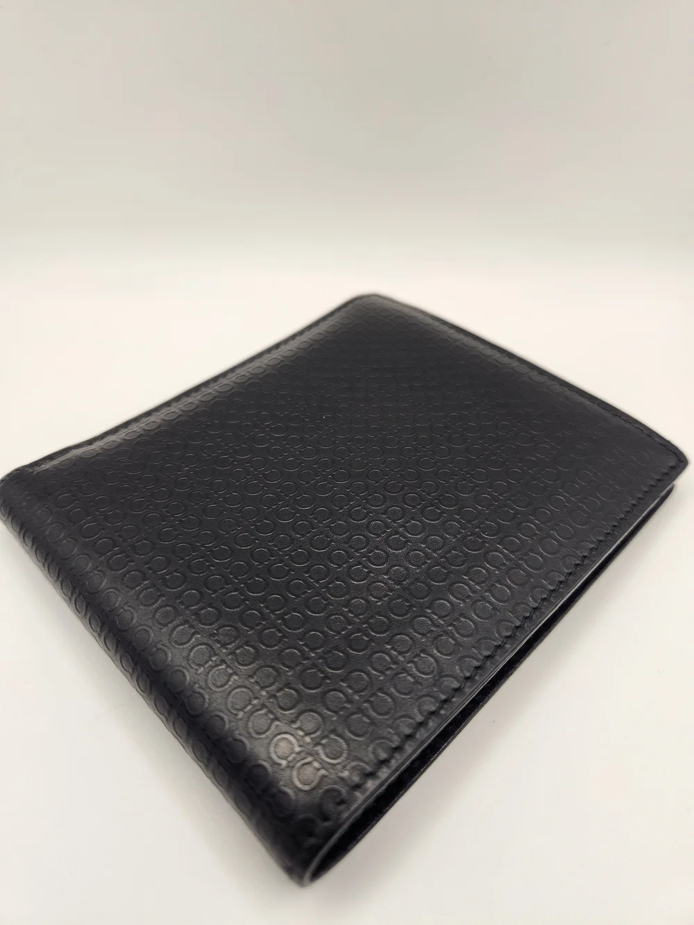 Salvatore Ferragamo Gancini Embossed Leather Bifold Wallet With Box